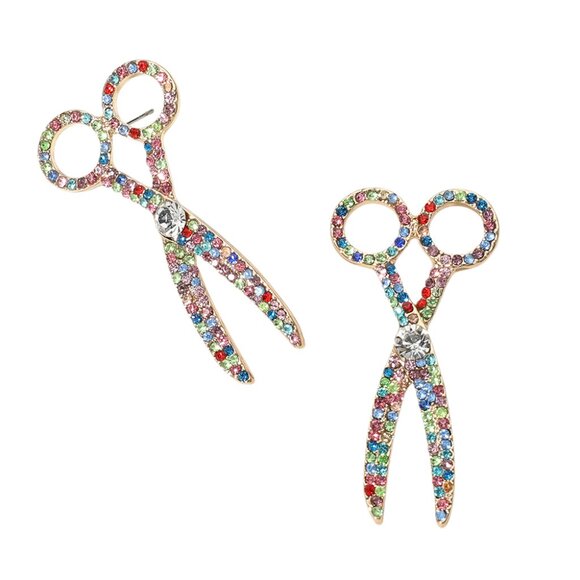 Tigerstars Sparkling Multi Color Rhinestone Scissor Earrings - Picture 1 of 1